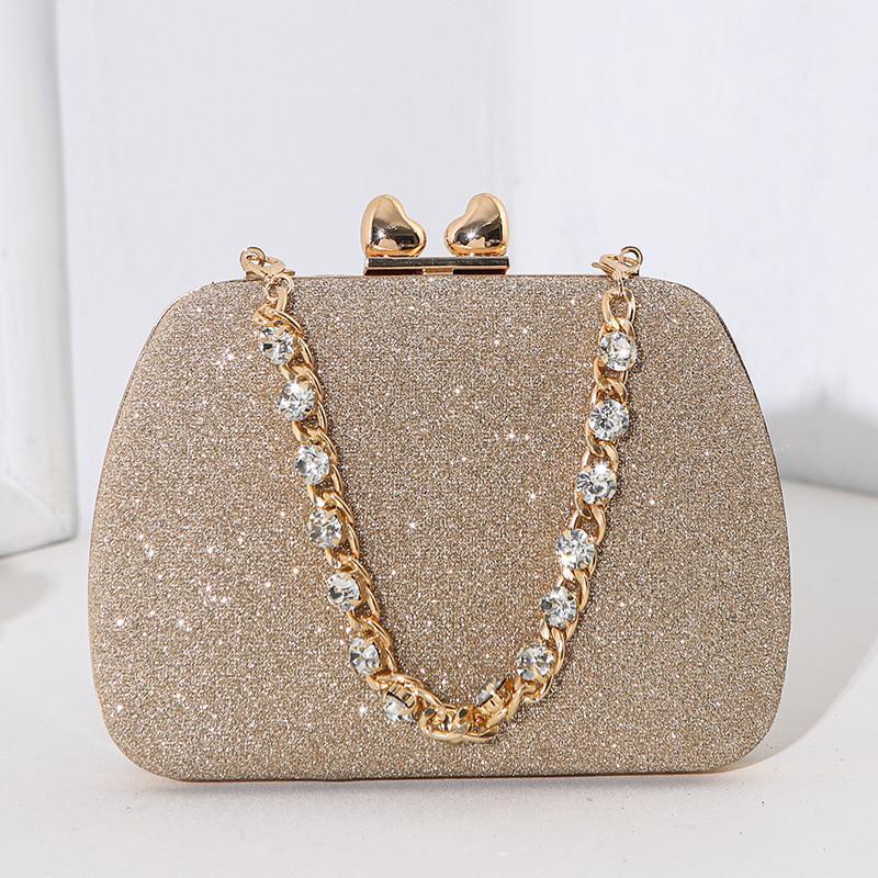 High Quality Pu Square Clutch With Rhinestone Heart Decor For Party And Night Out