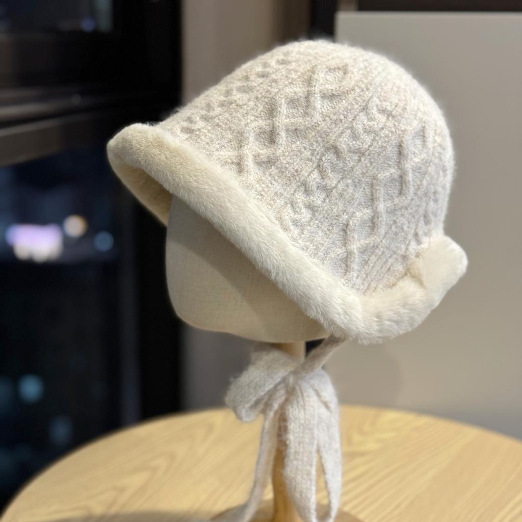 New Autumn and Winter Knitted Strap Fur Edged Basin Hat Foldable Outdoor Warm and Versatile Fisherman Hat for Women with Small Face