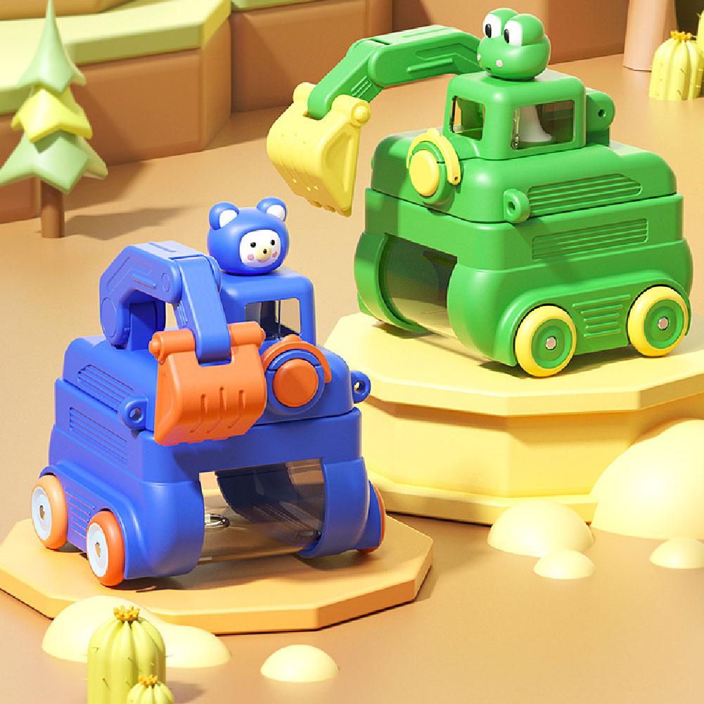 Food Grade Water Container Excavator Cartoon Water Bottle with Adjustable Strap Leak-proof Top Straw Cup for Kids Fun for School