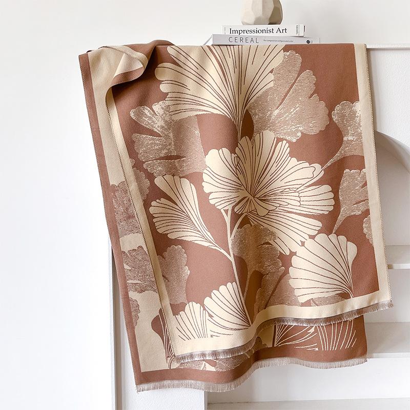 Girl style Mori contrasting colors double-sided imitation cashmere scarf winter high-end warm shawl