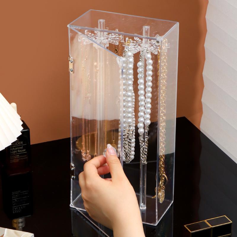 Présentoir à Colliers en Acrylique avec Porte Anti-Poussière - Boîte de Rangement pour Bijoux de Bureau