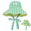 Plaid Fisherman's Hat Dual-Style Reversible Wear Wide Brim Sun Hats With Chin Strap Cute Pastel Plaid Beach Hat For Outdoor Trav