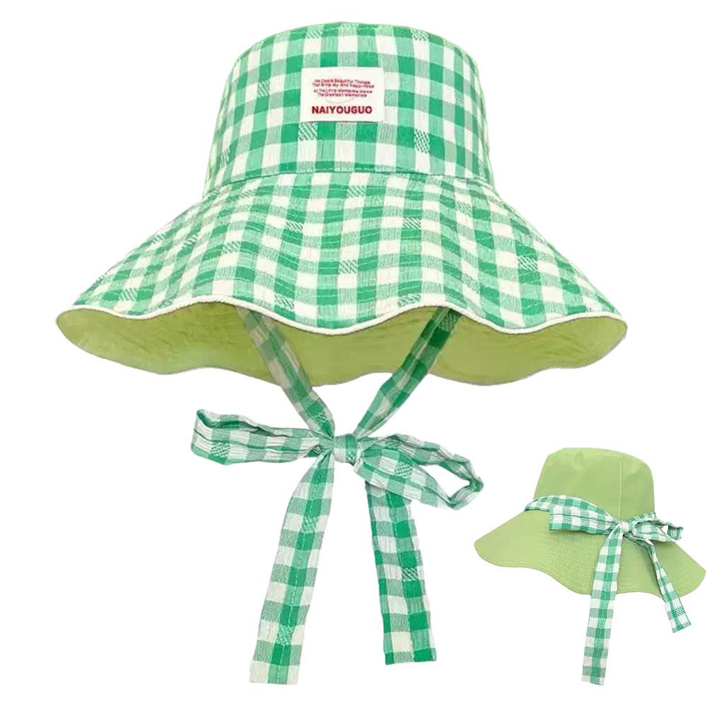 Plaid Fisherman's Hat Dual-Style Reversible Wear Wide Brim Sun Hats With Chin Strap Cute Pastel Plaid Beach Hat For Outdoor Trav