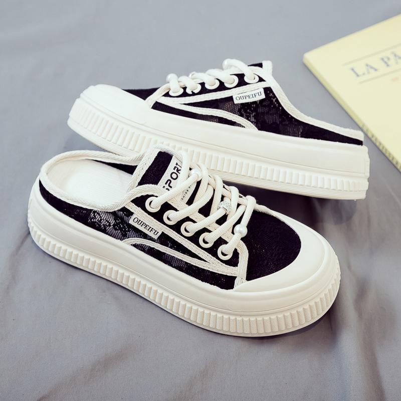 Fashion Shoes Women Female Slippers Loafers Luxury Slides Lace Soft 2025 Designer Summer Fashion Fabric Slippers Casual Loafers Shoes L