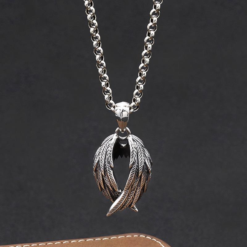 Men's Silver Angel Wings Necklace - Retro Wing Pendant Chain, Original Design, Couple's Gift