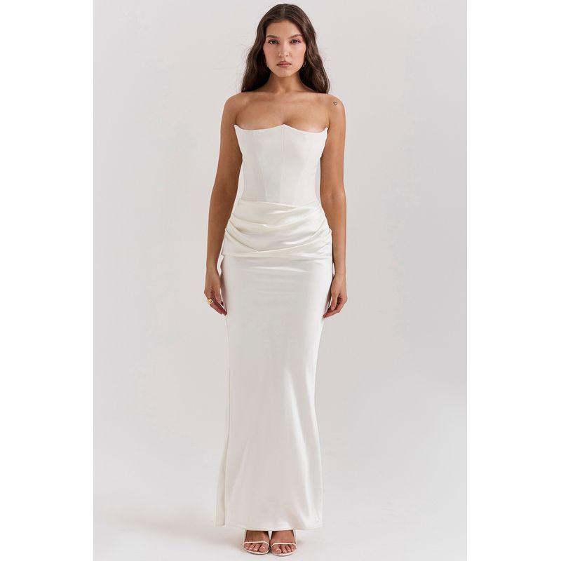 

Strapless Sexy Pleated Solid Color Dress Tube Top Sexy Pleated Dress White M