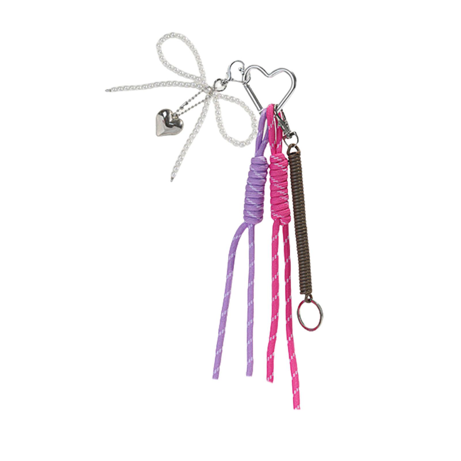 

Жемчужный брелок с бантом и плетеным шнурком, красочный аксессуар для ключей, модный шарм для сумки для женщин и девушек горячий розовый