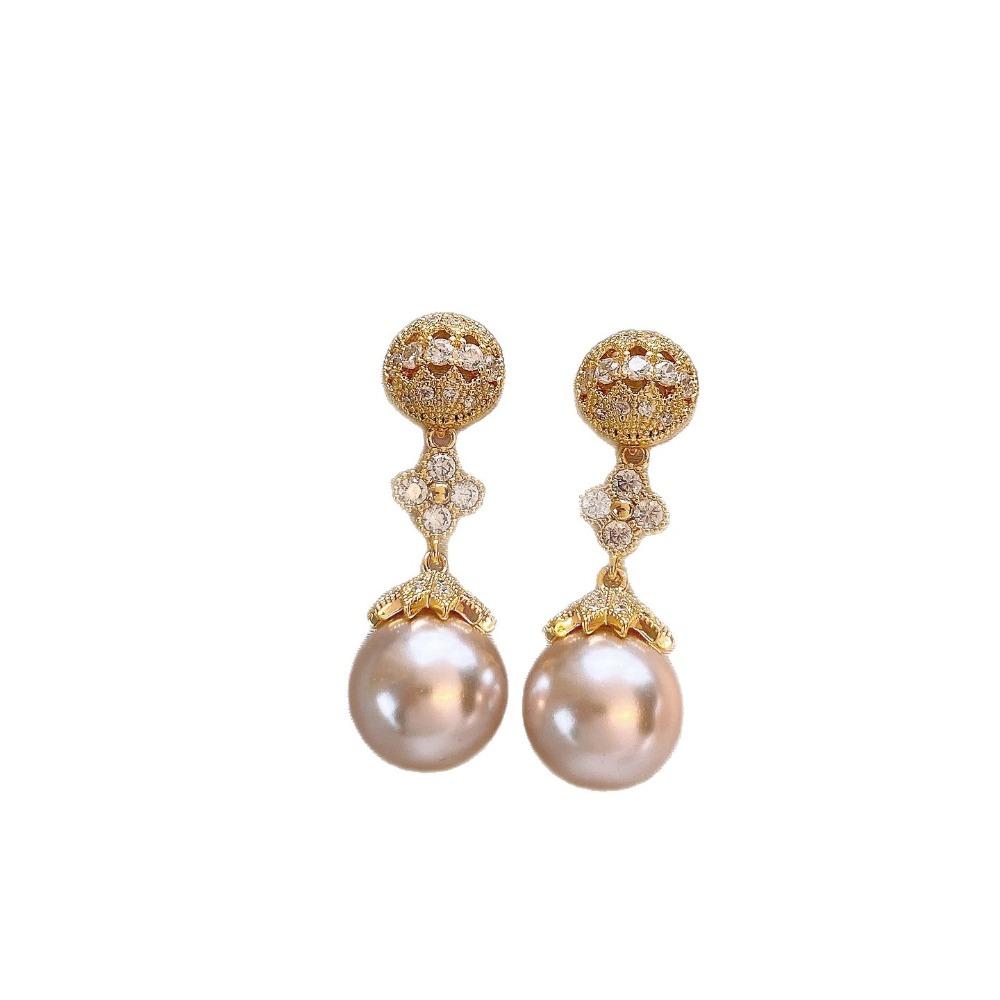 Fashion Ornament Korean Style Earrings Copper Zircon Pearl Drop Earring  Female Gift 1 Pair