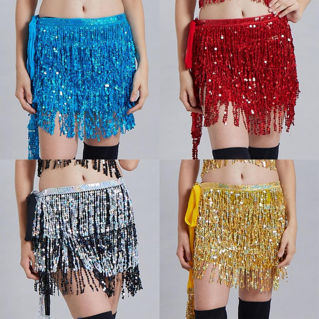 Sequin Tassel Fringe Skirt Belly Dance Costume Hip Scarf Wrap Shimmering And Elegant
