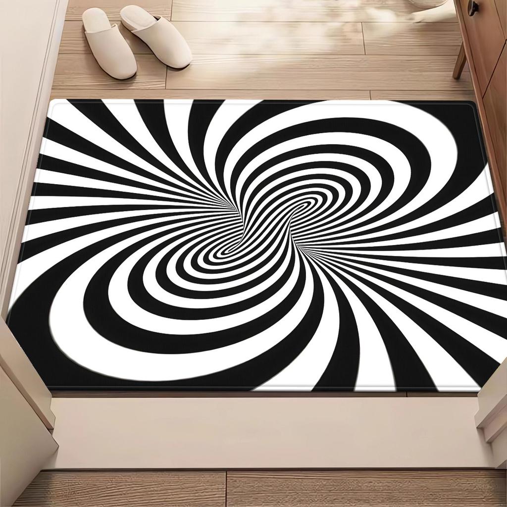 Optical Illusion Spiral Black White Crystal Velvet Rug Modern Abstract Design Living RoomDecorHypnotic Pattern FloorMat Artistic