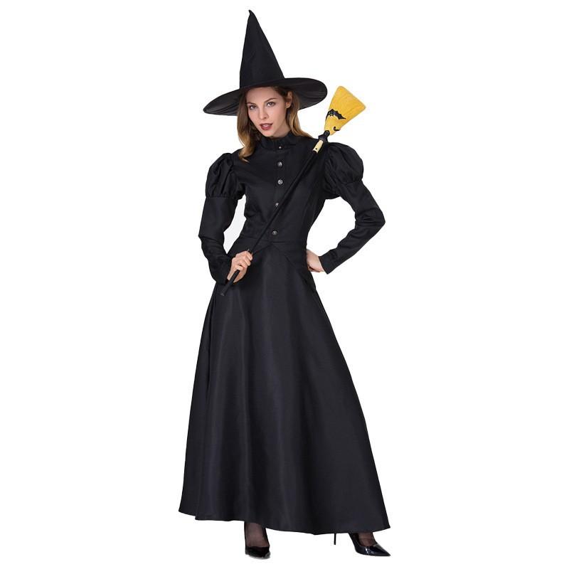 Black Witch Costume Women Halloween Cosplay Dress Adult Role Play Outfit Party Stage Performance