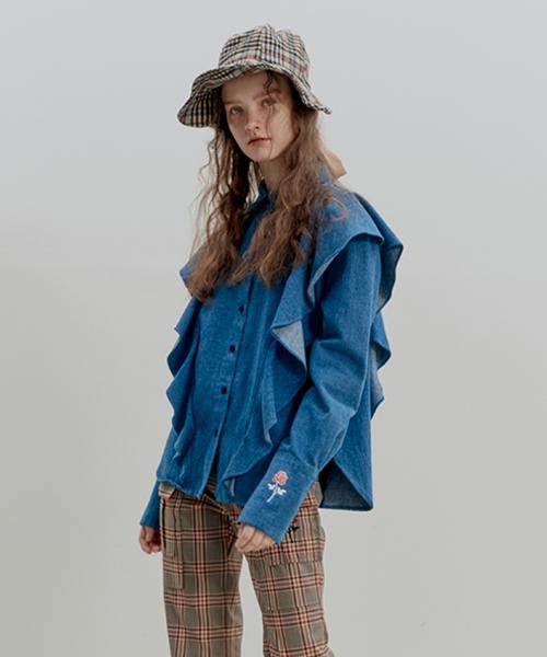 Fake Mama [Fake Mama X Dewey Dewey] Rose Frill Shirt_Denim Denim/Free
