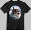 Funny Cat Riding Shark T-Shirt, Novelty Graphic Tee AA02