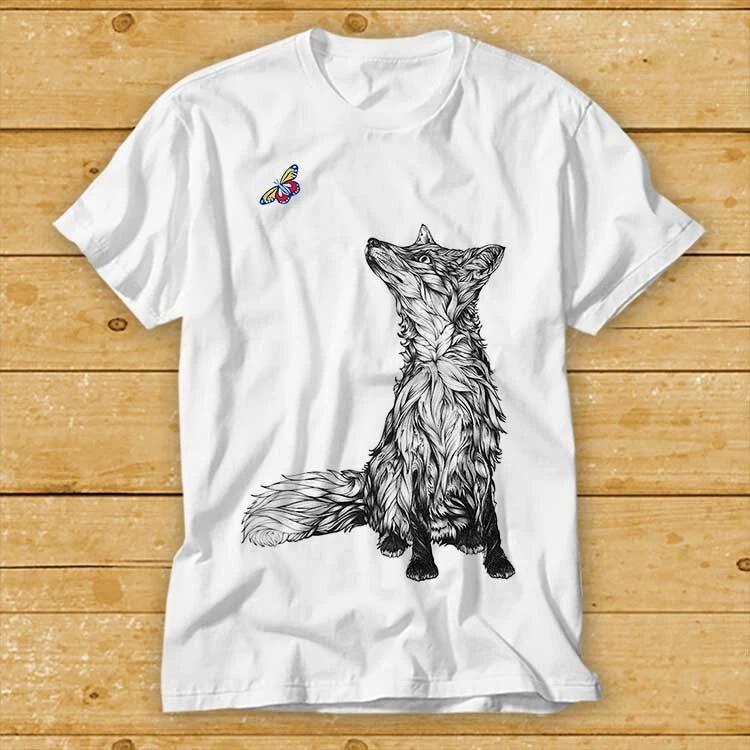 Fox Butterfly Cute Animals Love Pet Lover T Shirt Cult Movie Retro Vintage 2394 S
