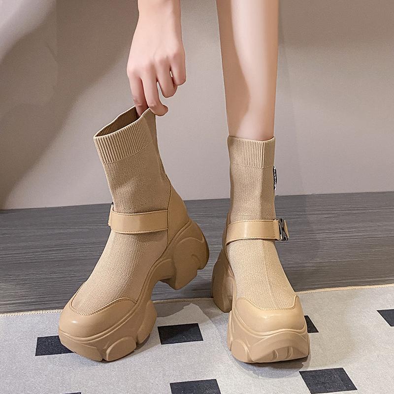 Fashion Fashion Autumn Winter Modern Boots  Breathable Sock Boots 7.5CM Height Increasing Lady Footwear Shoes Platform Shoes