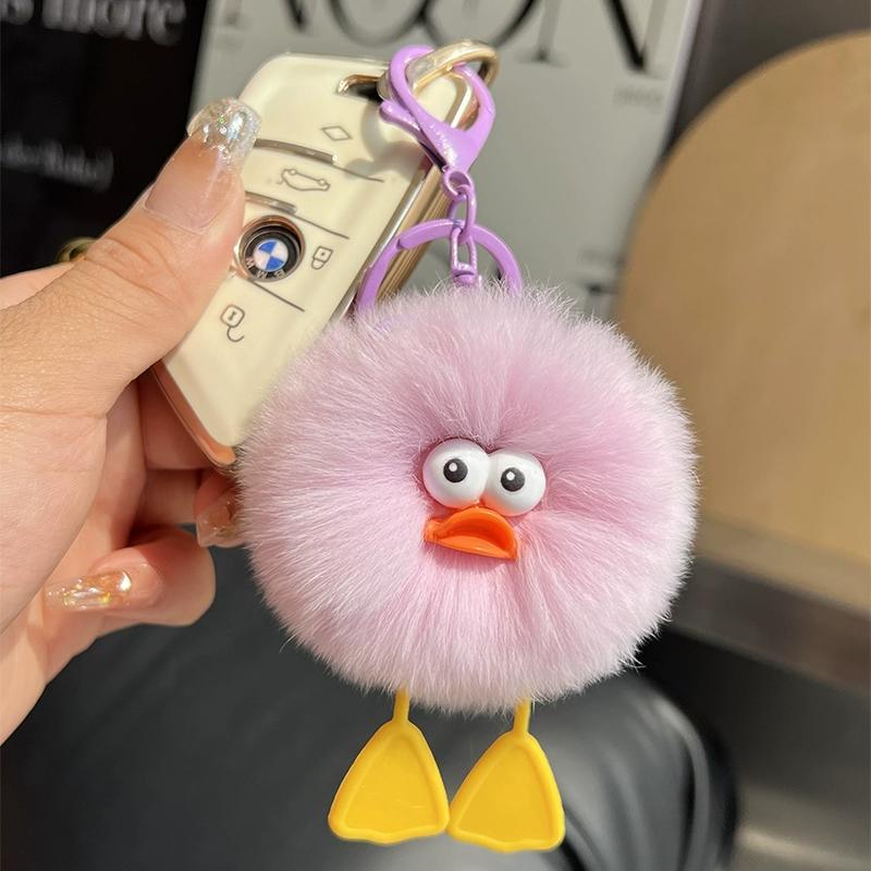 [Cute Little Duck] Rex Rabbit Hair Small Coal Ball Car Keychain Pendant Internet Celebrity Hair Pom-pom Book Bag Pendant
