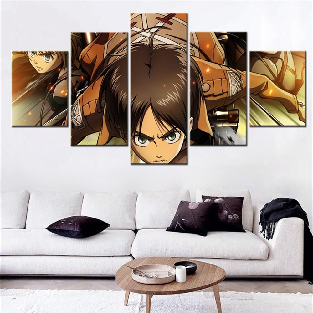 5 Pieces Canvas Wall Arts Anime Poster Painting Eren Armin Attack on Titan Wallpaper Home Decor Picture Print For Living Room