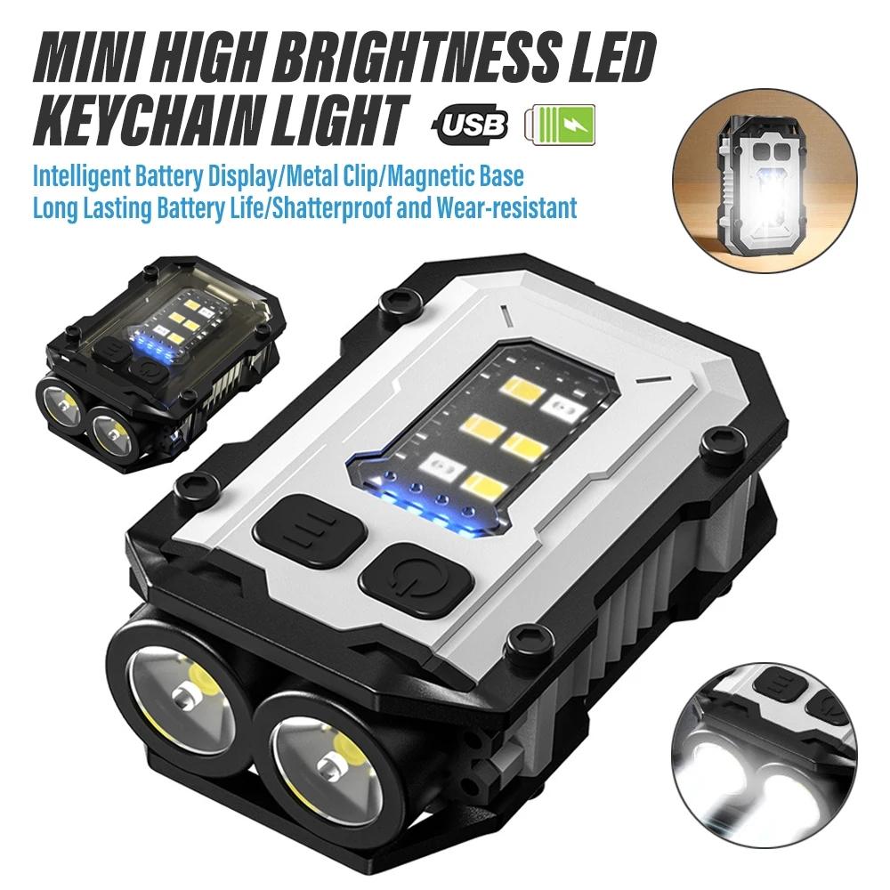 Powerful Pocket Torch Light Rechargeable Super Bright LED Multifunctional Linterna Magnetic COB LED EDC Mini Keychain Flashlight