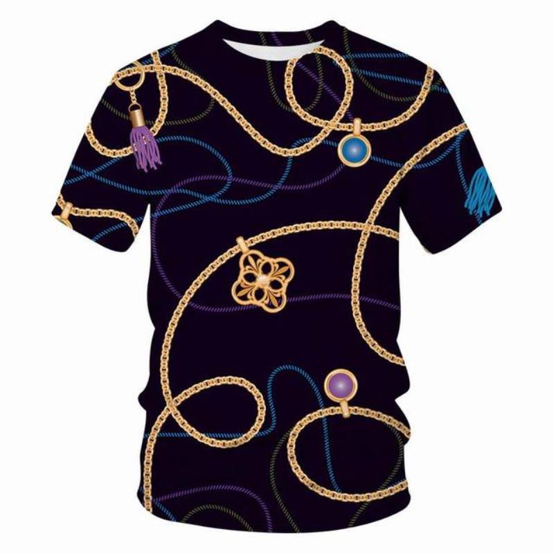 Luxusní 3d tričko s potiskem Ležérní letní styl Módní potisk Tričko s krátkým rukávem Ženy Top Chain Streetwear Volné tričko 6xl