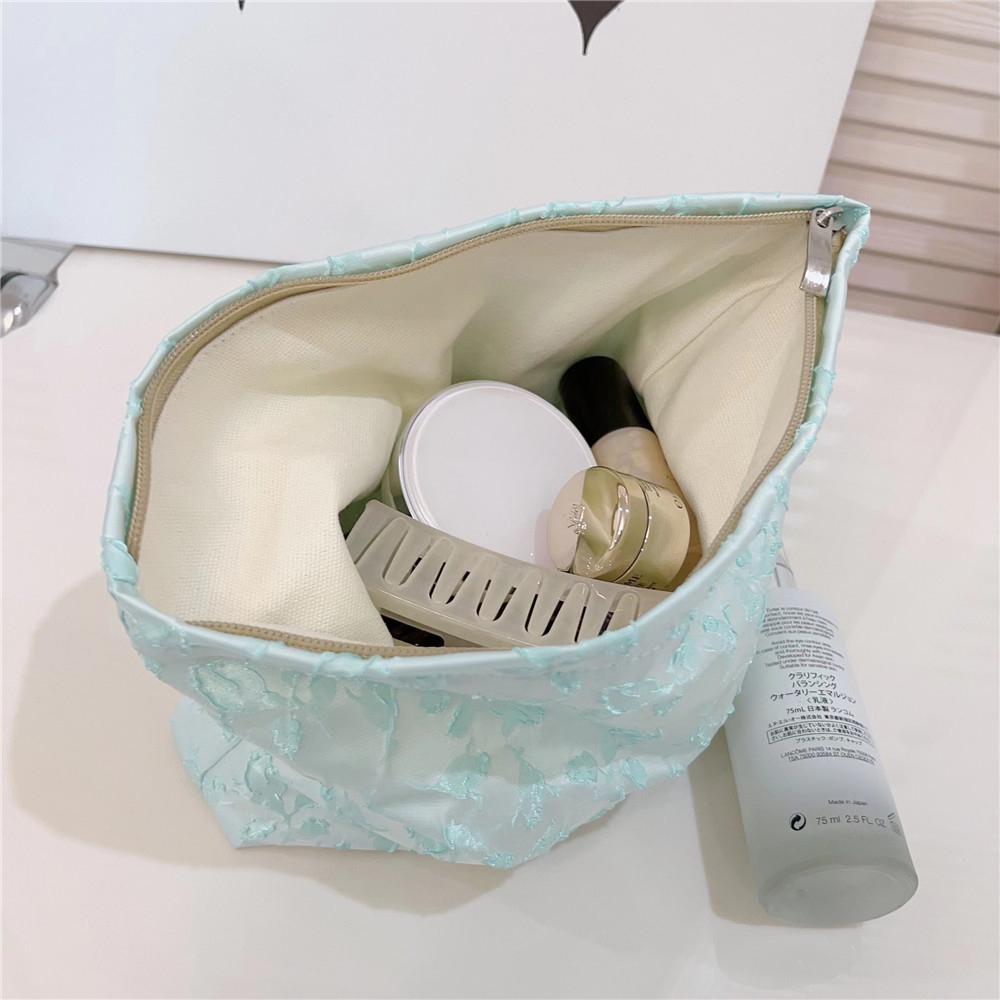 Embossment Makeup Bag Zipper Cosmetic Pouch Large Travel Canvas Organizer Bag
