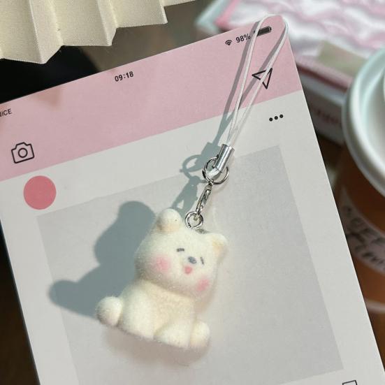 Decorative Pendant Flocking Puppy Shape Keychain Bag Charm with Lanyard Mobile Phone Bag Hanging Ornament