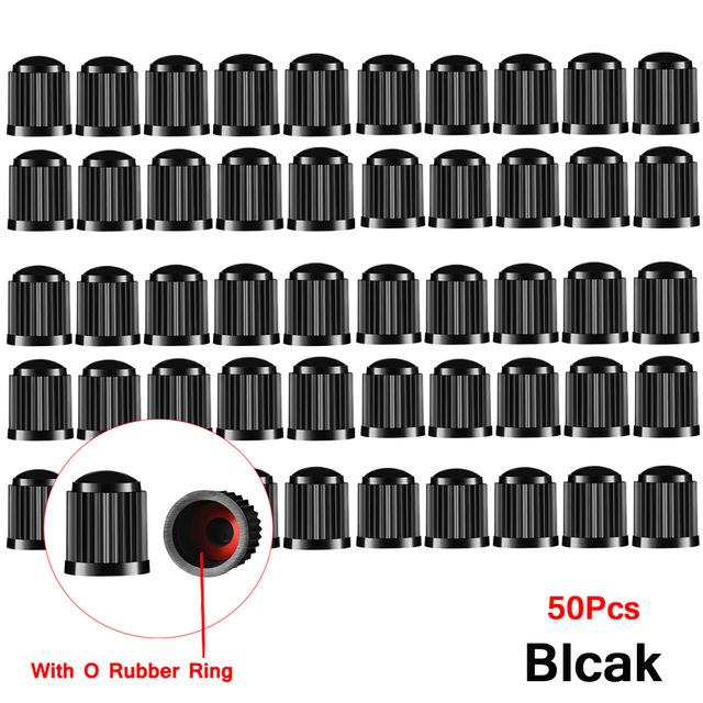 50Pcs Colorful Plastic Tubeless Tyre Dustproof Caps Car Tire Valve Rubber Ring Covers for Car Bicycle Trucks Tire Valve Caps