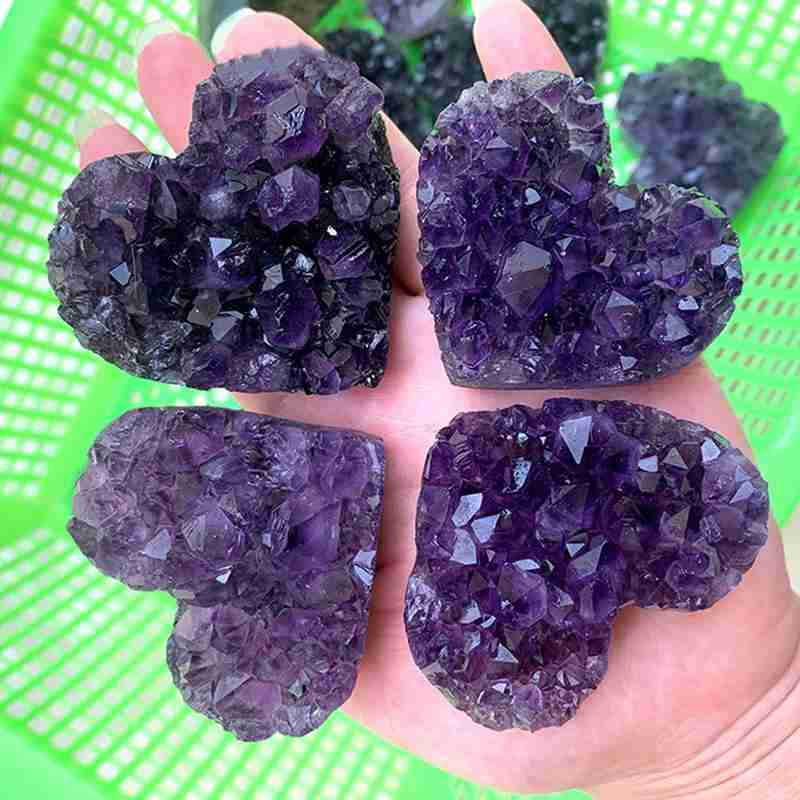 Cheap Purple Amethyst Crystal Love Heart Shape Quartz Healing Stone For