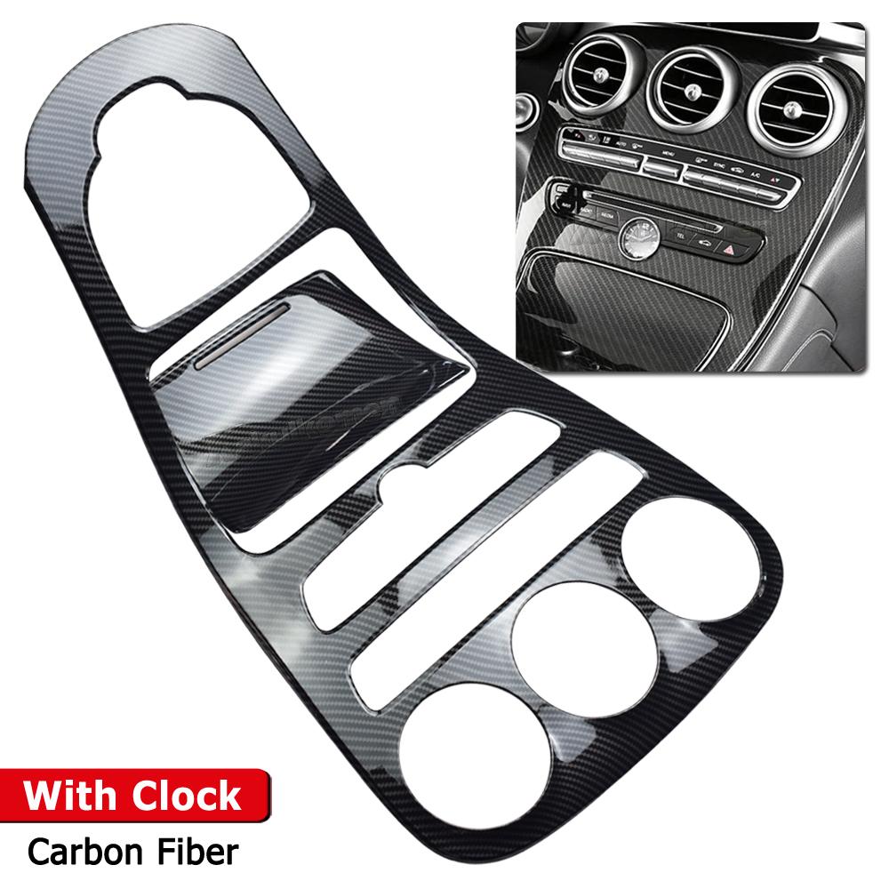 Decorazione Adesivo in Fibra di Carbonio Pannello Copertura Console Centrale Auto Rivestimento ABS Per Mercedes Benz Classe C W205 C180L C200 C300 2015-2018