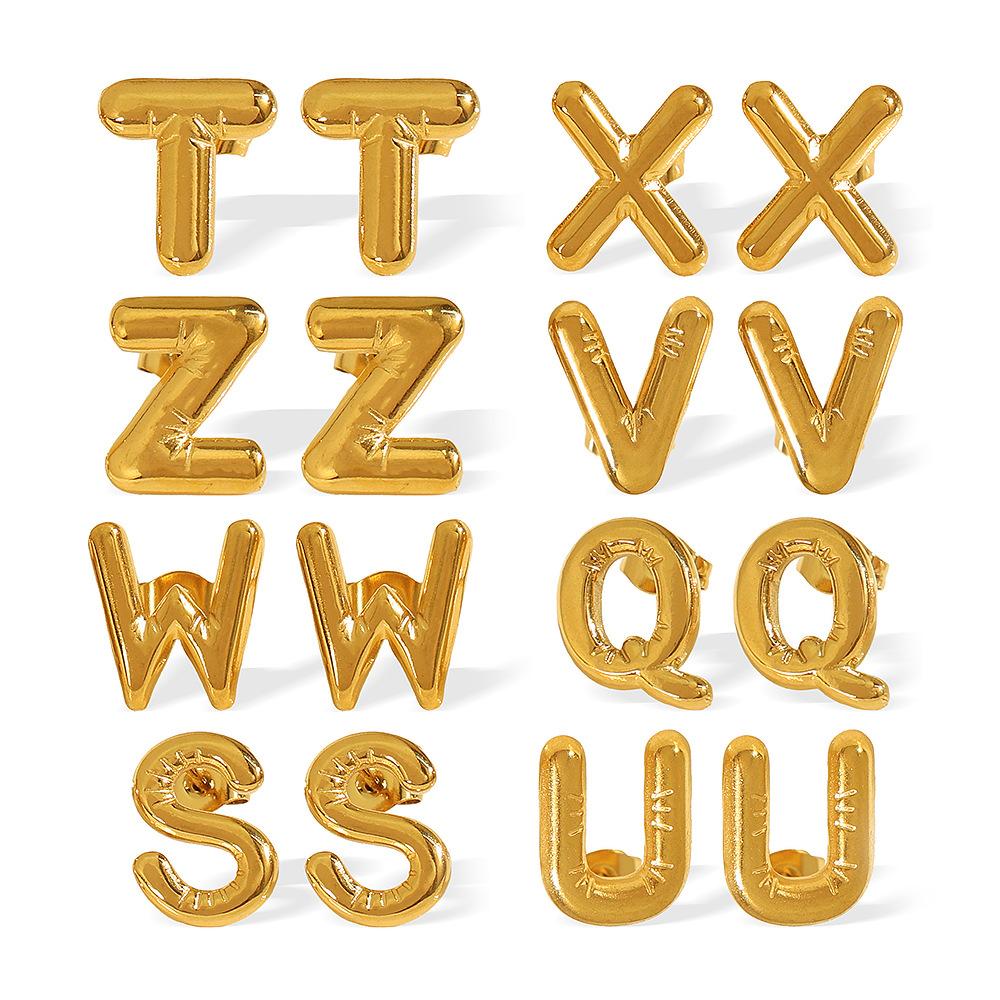 Gold Edelstahl Blase 26 Buchstaben Ohrstecker Einfache Dicke Ohrstecker