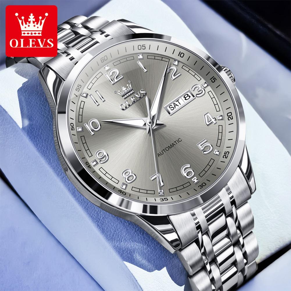OLEVS 7077 Classic Business Men's Watch Luminous Calendar Week Luxury Fully Automatic Mechanical Wristwatch for Men