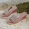 Queen Style Sandals Women'S Casual And Stylish Pearl And Rhinestone Platform Wedge Sandal Womens Summer Dress Accessories