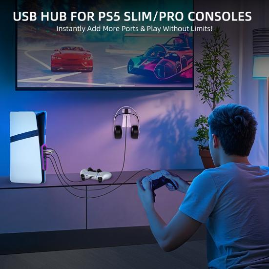 Hub USB a 6 porte con luce RGB Plug-and-Play Trasferimento dati Facile da usare Hub di espansione USB per PS 5 Pro/per PS5 Slim