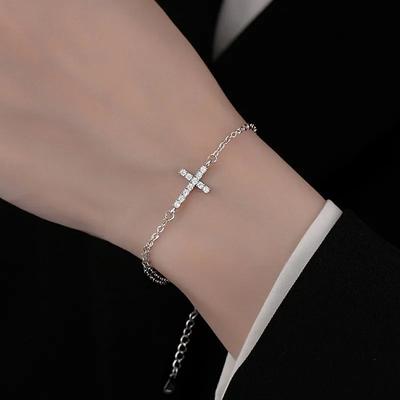 1PC Fashionable Cross Zircon Bracelet for Women, Retro Jesus Religious Aesthetic Jewelry Gift