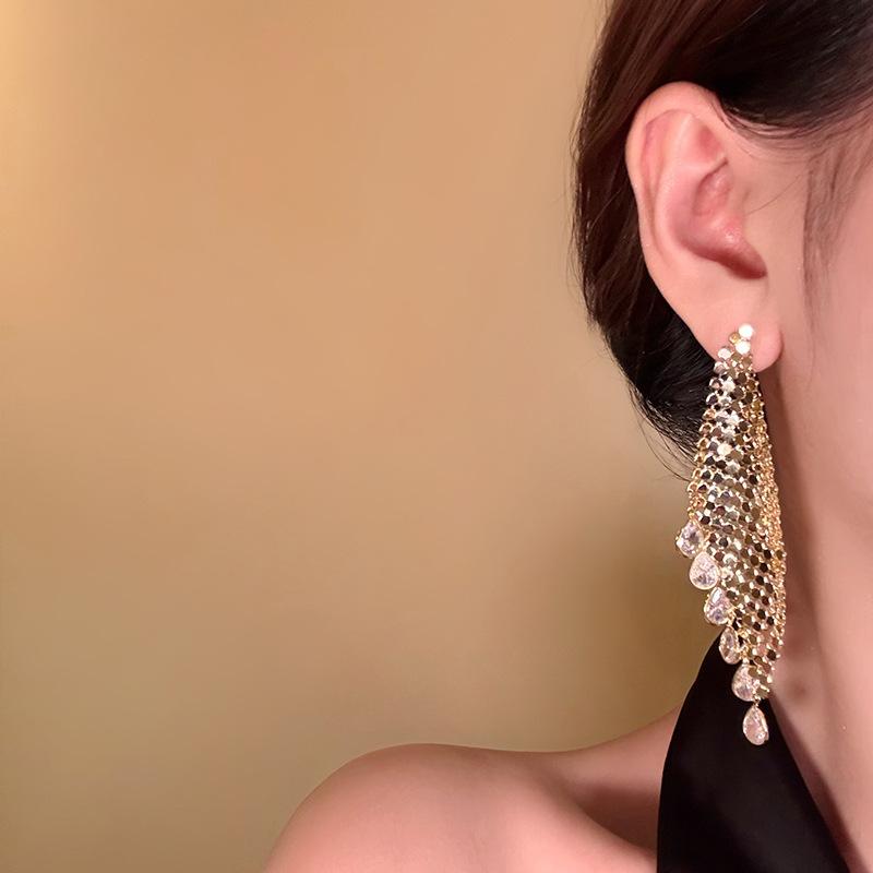 18k electroplating European and American zircon water drop fringed earrings earrings exaggerated earrings women