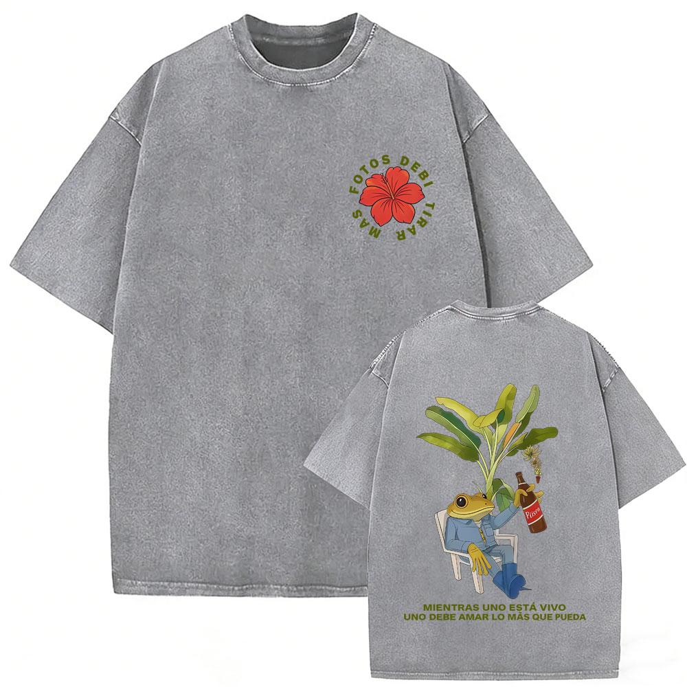 Rapper Bad Bunny Vintage Washed T Shirts Debi Tirar Mas Fotos DTMF Tshirts Mens Clothing Hip Hop Fashion High Quality Tshirt