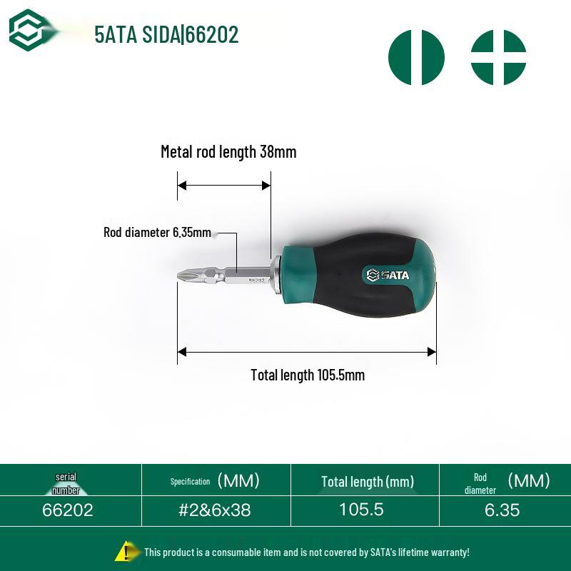 SATA Double-Ended Short Screwdriver: Magnetic, Strong S2 Steel, Flathead & Phillips.