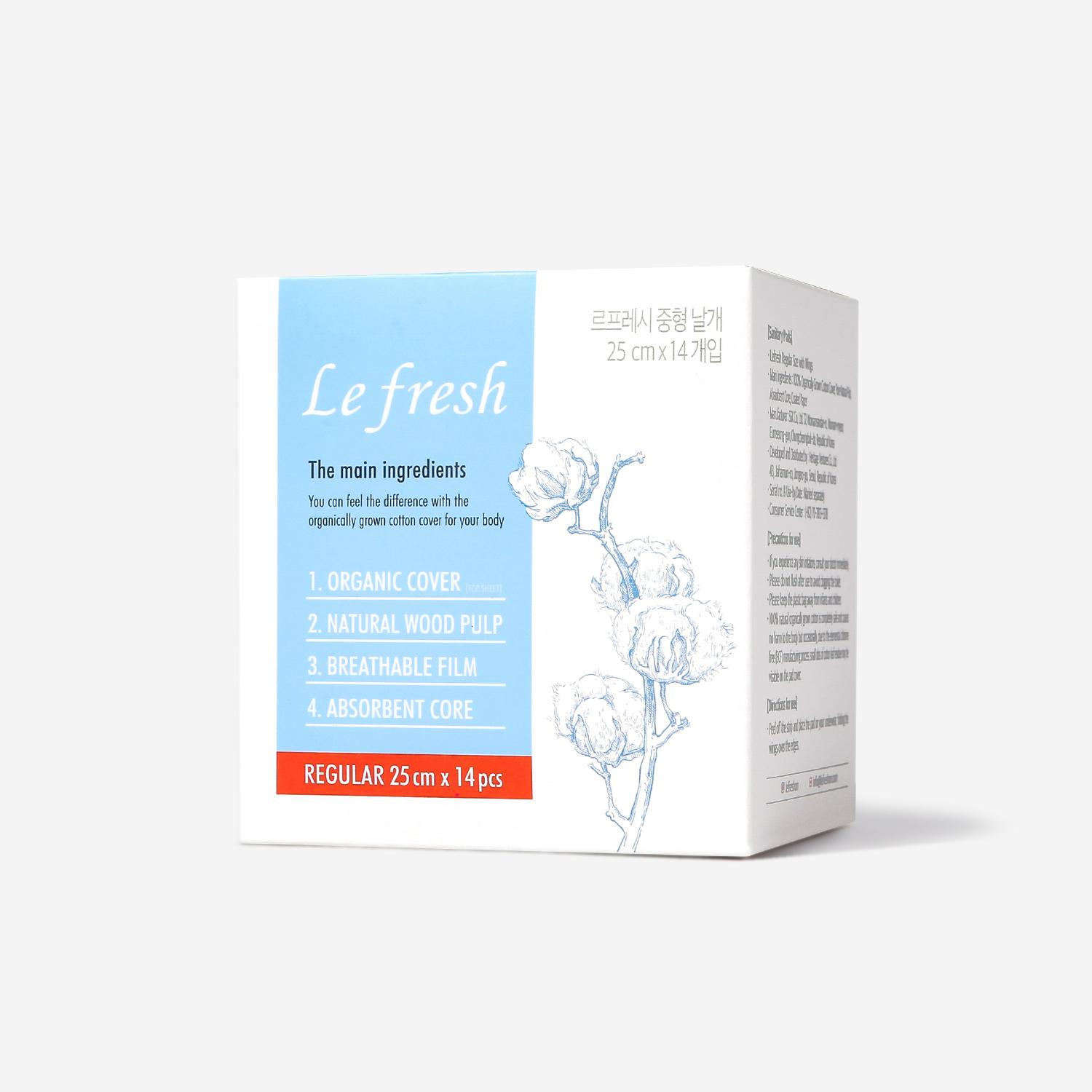 

Choose 1 of 6 types of Le Fresh Organic cotton cover vegan sanitary pads (medium/large/over/super long over/long liner) Medium 14P