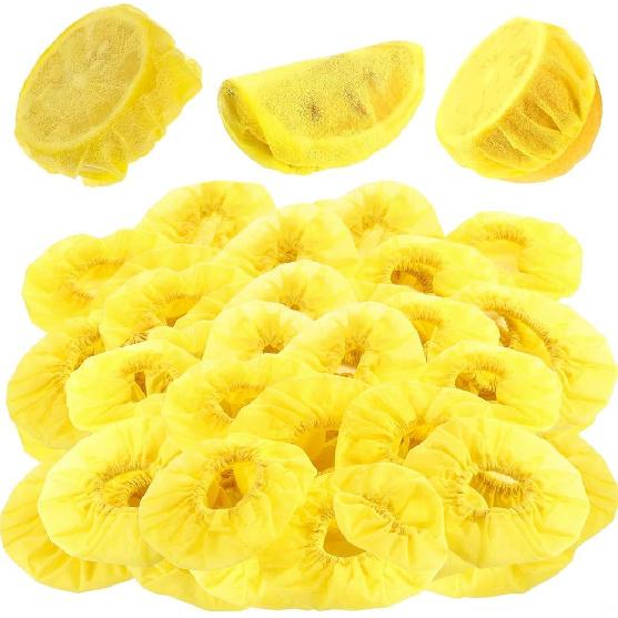 100 Pcs Yellow Lemon Nets for Squeezing, Disposable Lemon Covers for Squeezing Juice & Filtering Seeds, Elastic Mesh Wraps for Citrus Wedges