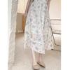 French floral dress female fat sister large size waist thin knee medium length skirt high waist A skirt square collar
