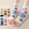 Zehensocken für Damen, Baumwollsocken für Frühling und Sommer, Cartoon und niedlich, Zehentrenner, Atmungsaktiv, Schweißabsorbierend, Anti-Fußpilz, Halbhohe Socken