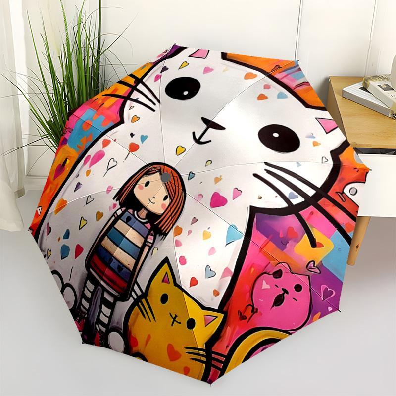 1PC Cat Girl Automatic Folding Umbrella, Portable & Foldable Design with 8 Ribs, Casual Outdoor Accessory, Umbrella for Windproof45