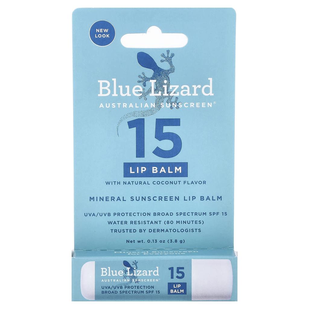 Blue Lizard Australian Sunscreen, Mineral Sun Protection Lip Balm, SPF 15, Natural Coconut, 3.8 g (0.13 oz)