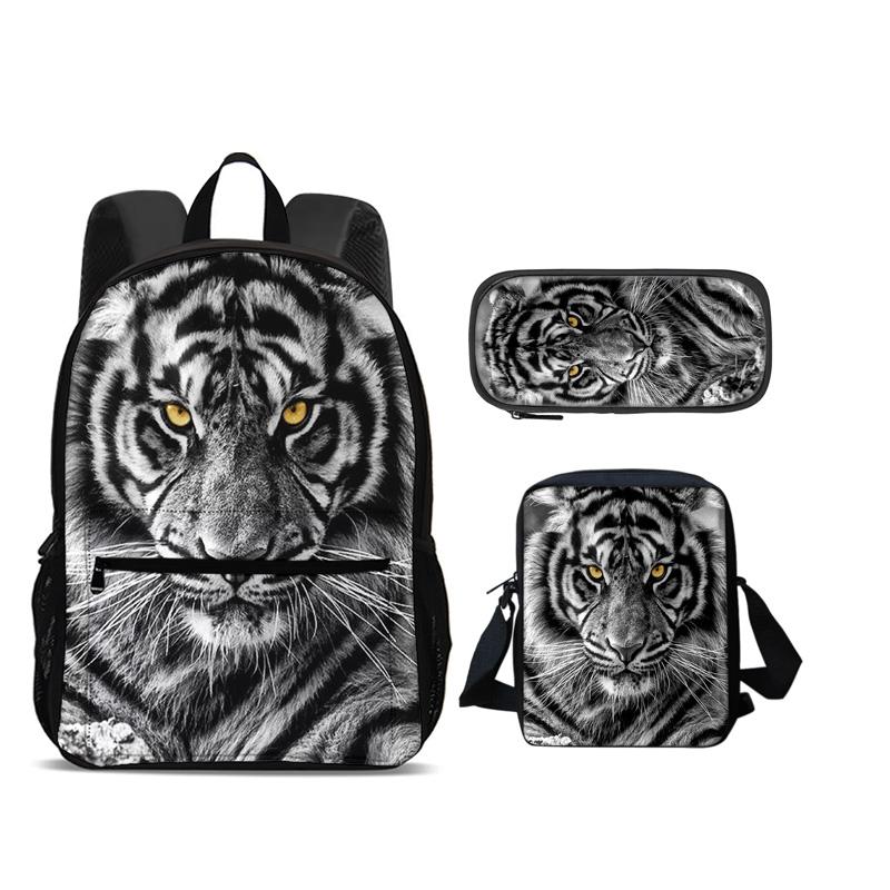 Nuovo Set da 3 Pezzi Zaino Tigre Astuccio Borsa a Spalla Stampa Animale Grande Capacità per Viaggi all'Aperto Ragazzi e Ragazze Regali di Compleanno Scolastici