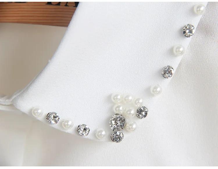 Mode Damen Chiffon Falscher Kragen Uni Hemd Perlen Weiß Falscher Kragen Damen Revers Hemd Bluse Top Abnehmbarer Kragen