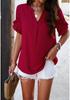 2026 Spring/Summer Women's V-neck Short-sleeved Casual Top - Elegant European and American Style