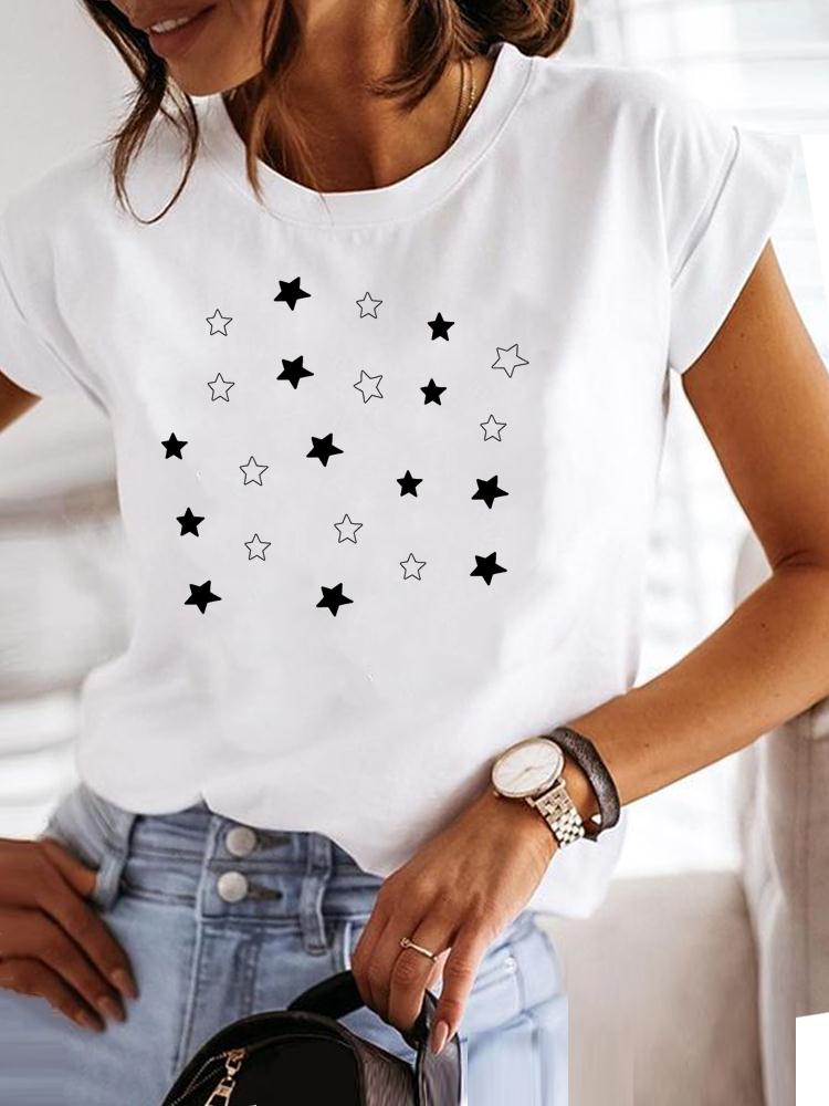 Star Lovely Style Trend Clothing Fashion Tee Women T-shirt Summer Short Sleeve Print Clothes Graphic T Shirt Female Tee Tops