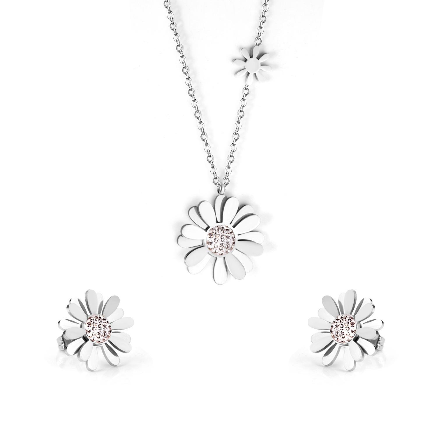 Daisy Pendant Necklace And Earrings Set Floral Garden Jewelry For Women