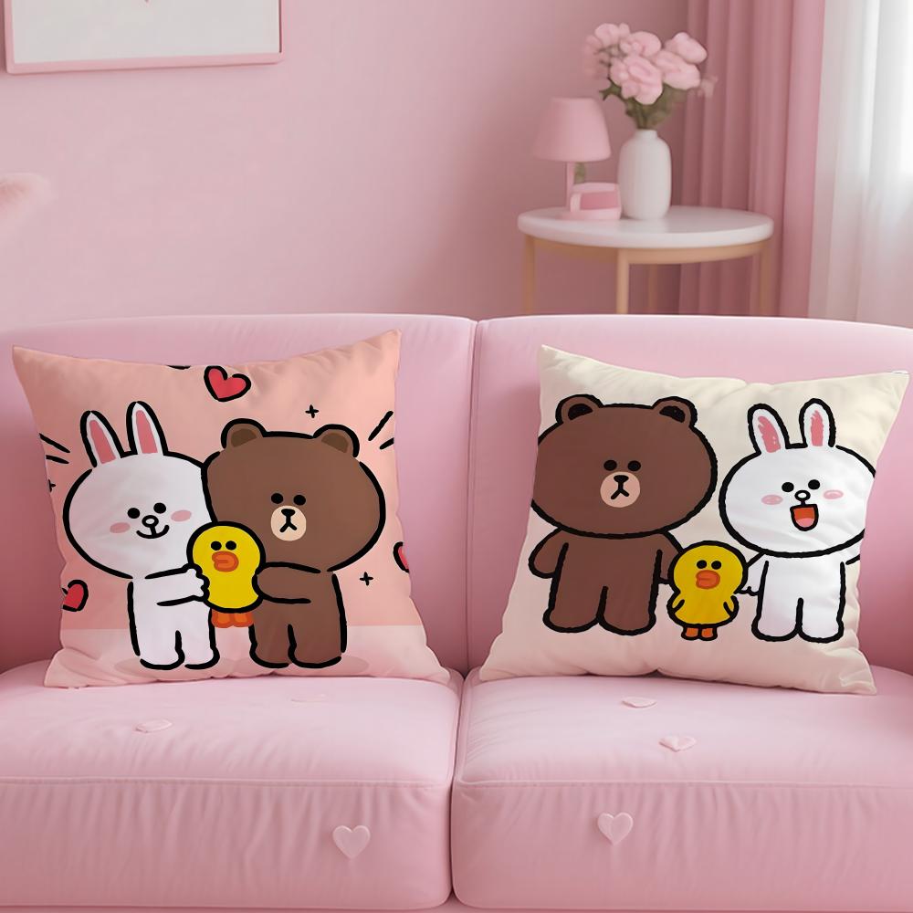 popular cartoon brand LINE friends Cushion Cover Soft & Easy-Wash Pillow Case – Versatile for Couch, Bed, Travel and Office