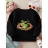 Kids Crewneck Sweatshirt, Cute Green Frog Peeking Out of Muddy Pond Graphic Print