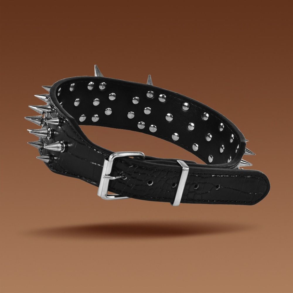 Adjustable PU Leather Pet Necklace Widen Rivets Pet Collar Spiked Dog Collars  Outdoor Dog Walking